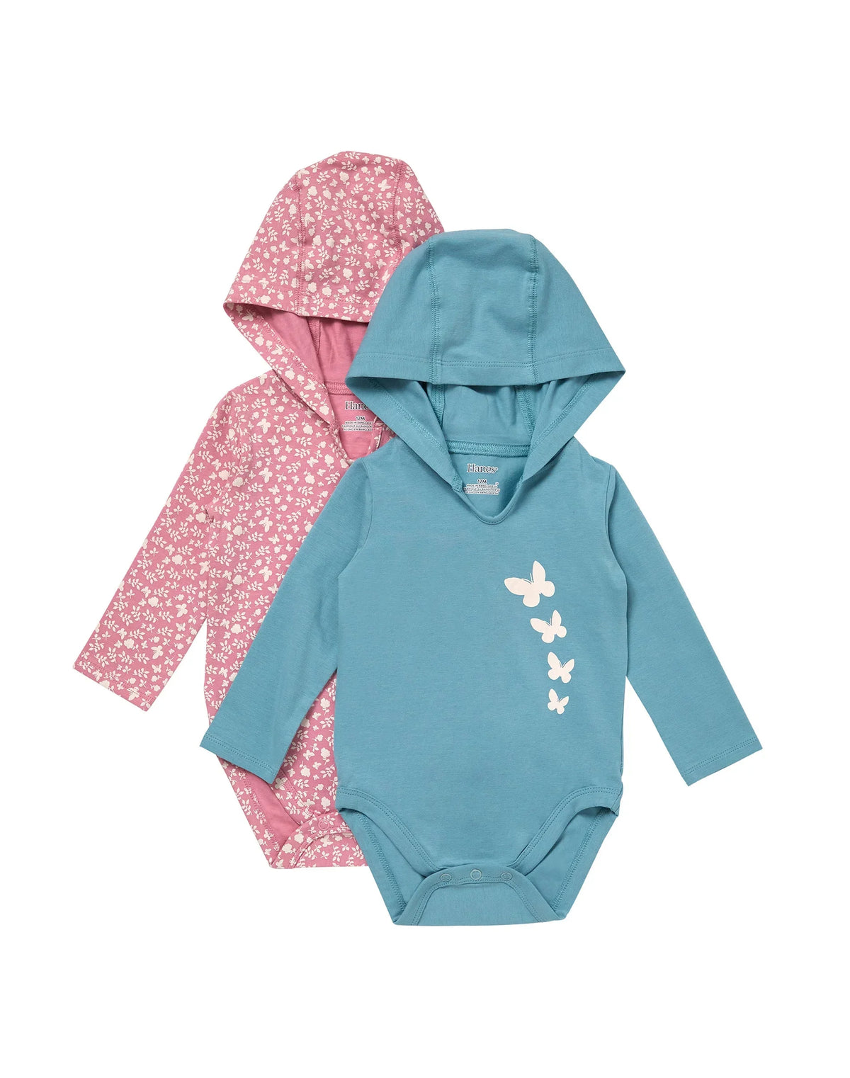 Hanes Pure Comfort Baby Long Sleeve Hooded Bodysuits, Organic Cotton, Boys & Girls, 2-Pack Main image