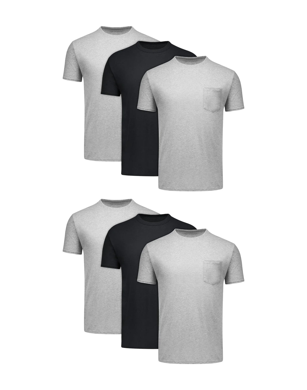 Hanes Men's Cotton Pocket T-Shirt, Moisture-Wicking with Odor Control, Black/Grey, 6-Pack