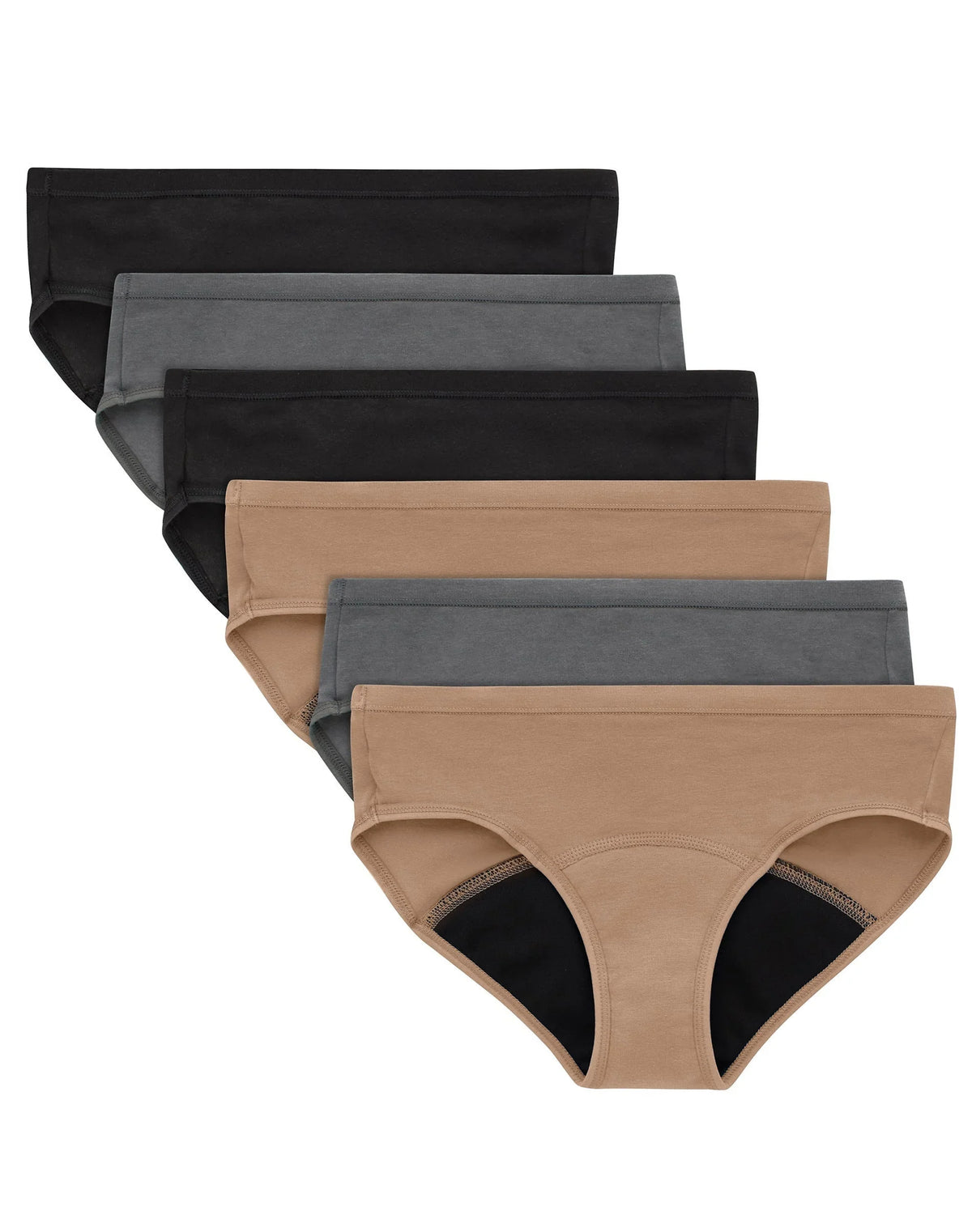 Hanes Girls' Period Underwear Hipsters, 6-Pack, Comfort, Period., Moderate Protection, Assorted