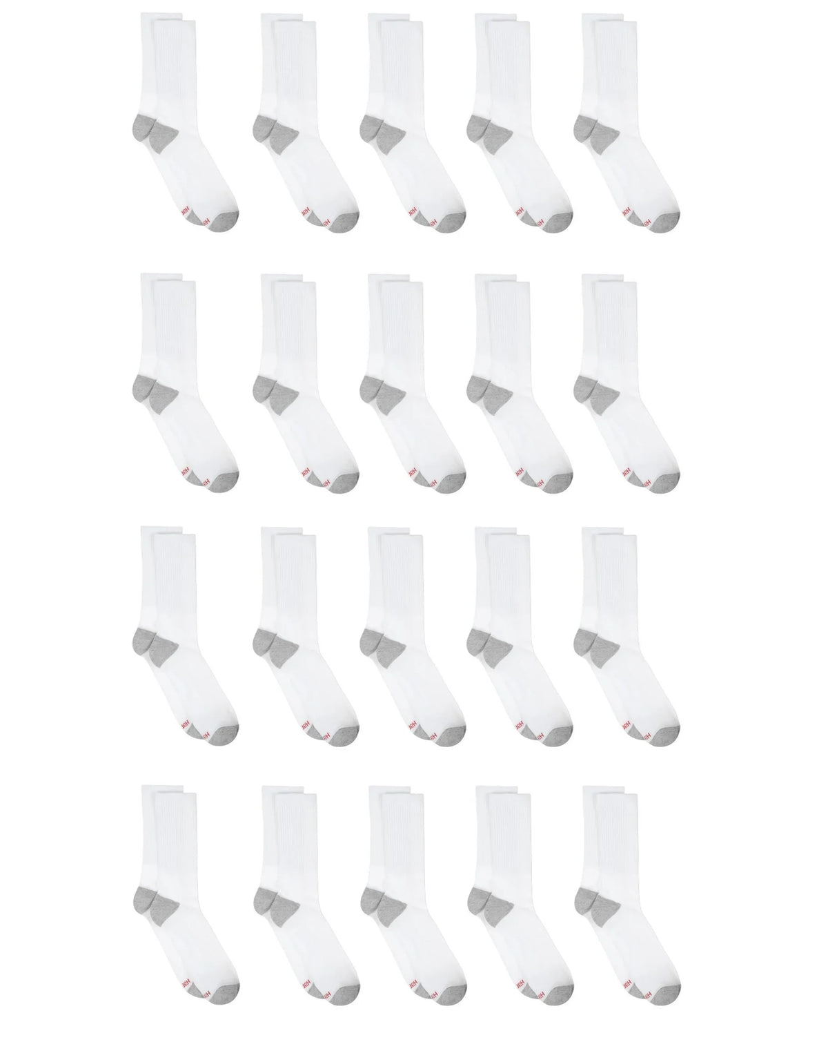 Hanes Men’s Cushioned Crew Socks Pack, 20 Pairs, Lightweight, Moisture Wicking