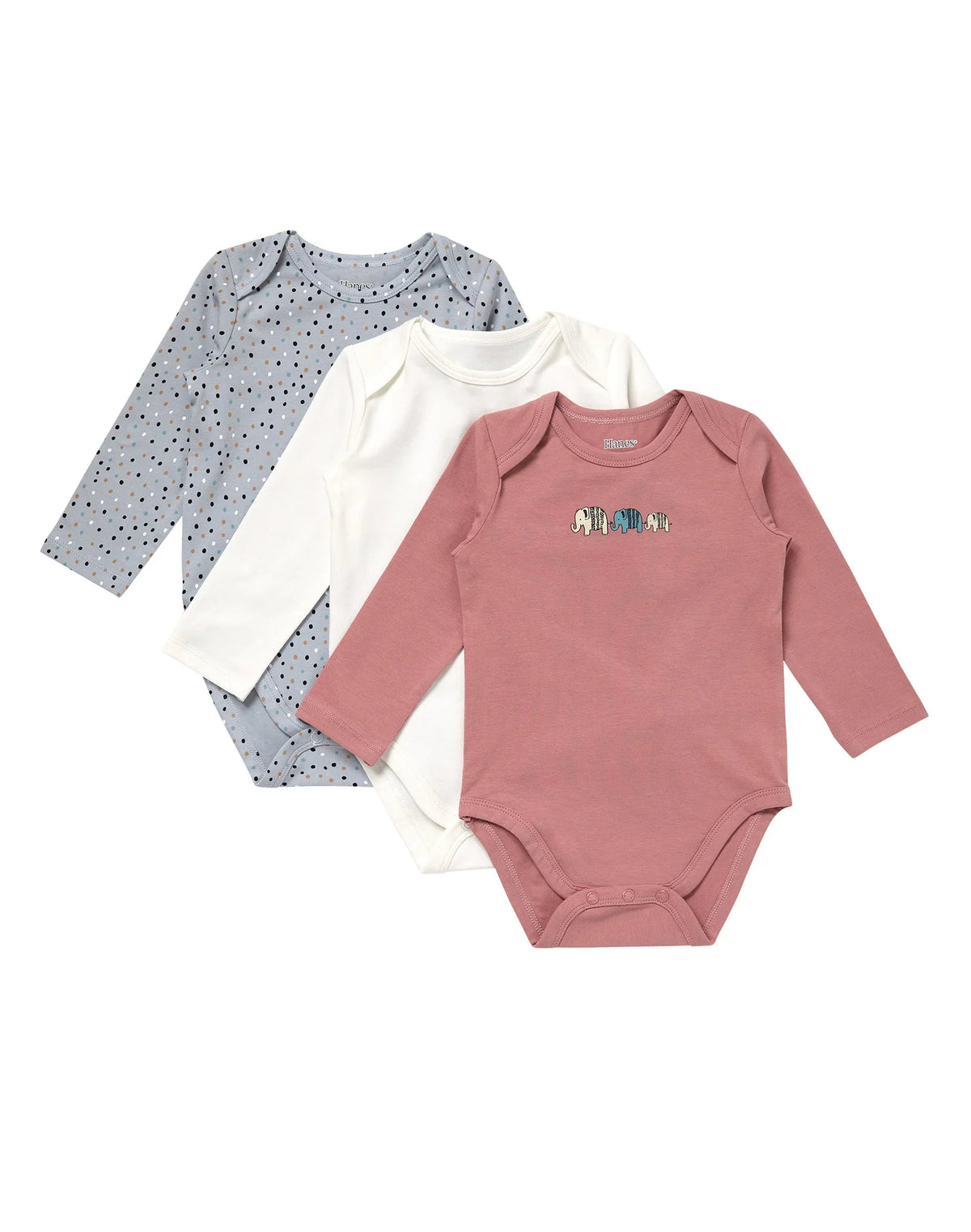 Hanes Pure Comfort Baby Long Sleeve Bodysuits, Organic Cotton, Boys & Girls, 3-Pack Main image