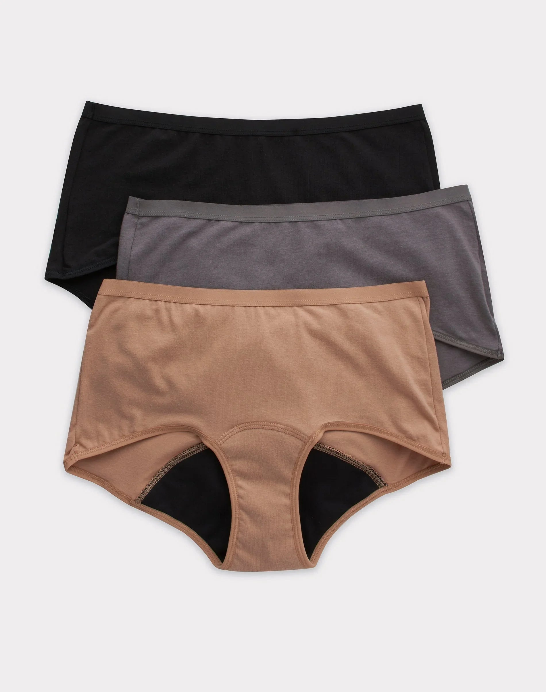 Hanes Comfort, Period. Women's Boyshort Period Underwear, Moderate Leaks, Neutrals, 3-Pack Secondary image