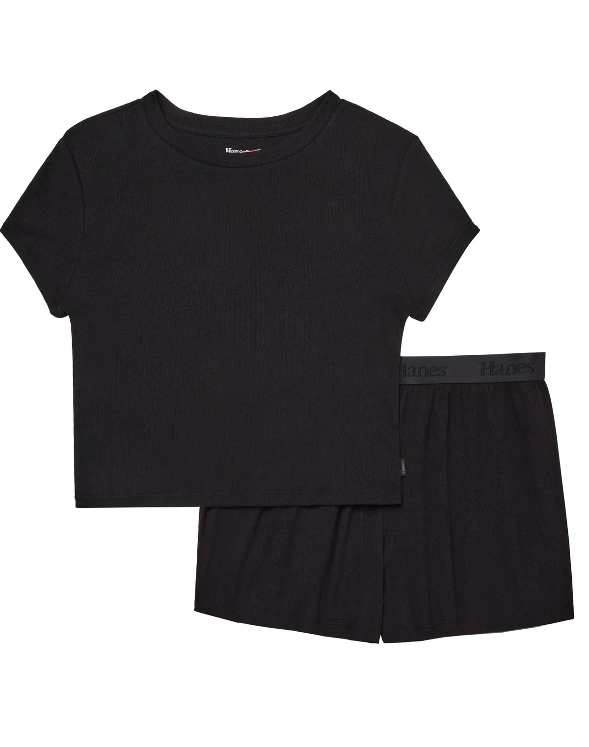 Hanes Originals SuperSoft Comfywear Women’s Ribbed Babydoll Tee & Shorts Pajama Set - Soft Loungewear Set