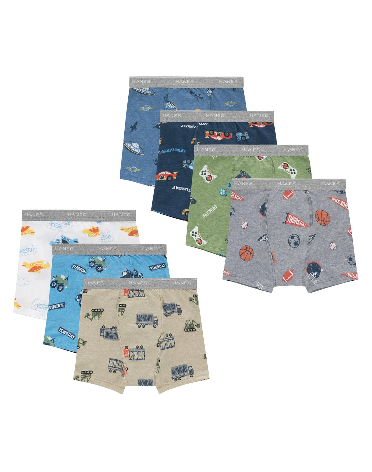 Hanes Toddler Boys' Underwear Boxer Brief Potty Trainers, 7-Pack, Cotton Stretch, Days of the Week Main image