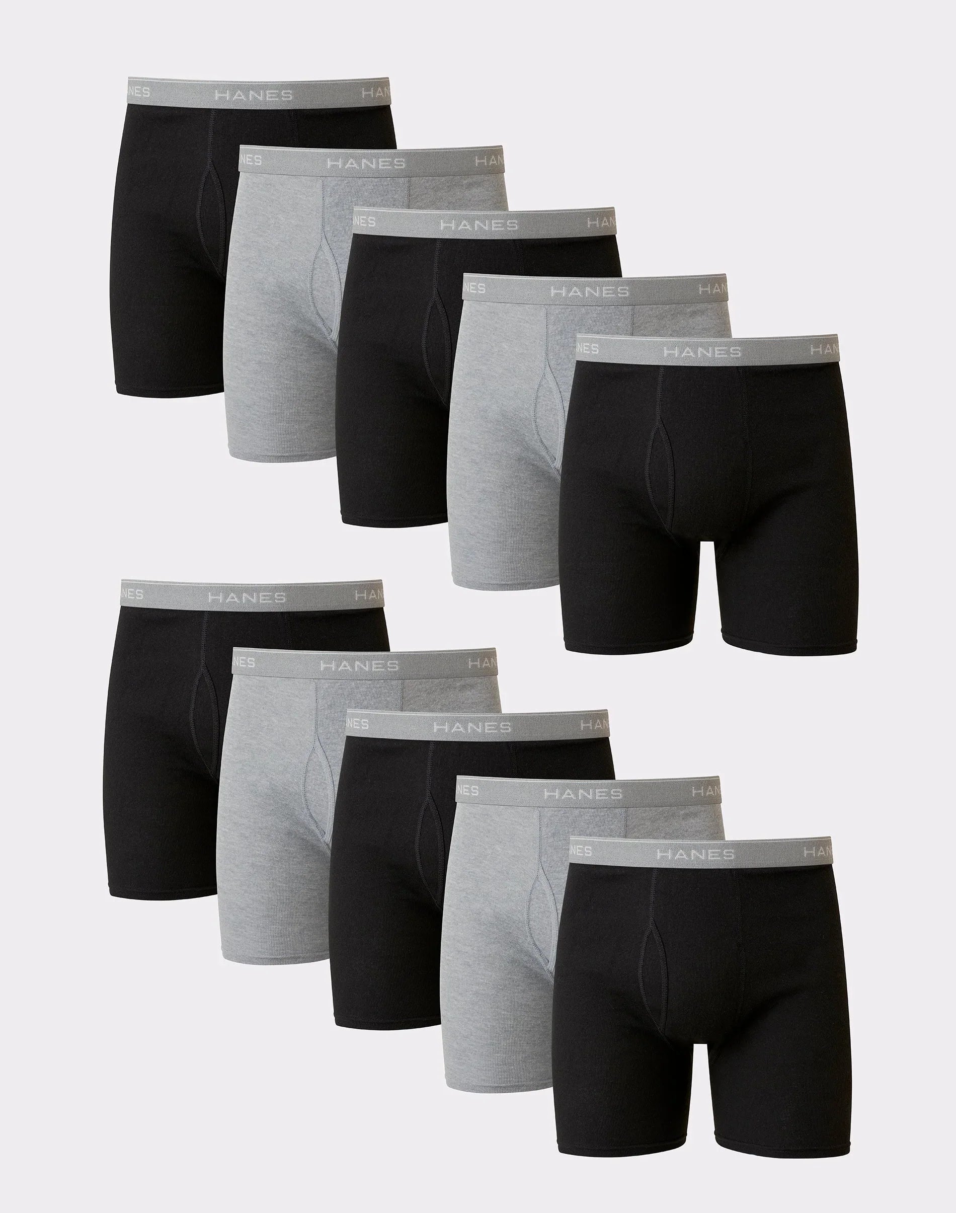 Hanes Men's Cotton Boxer Brief Underwear Super Value Pack, Black/Grey, 10-Pack Secondary image