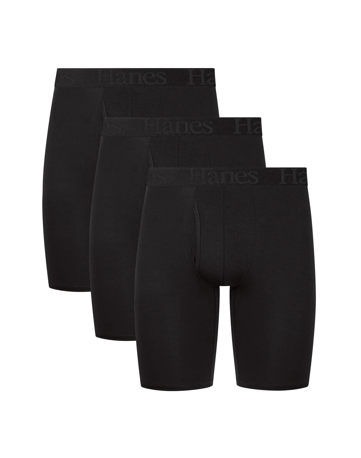 Hanes Originals Ultimate Men's SuperSoft Long Leg Boxer Brief Underwear, Black, 3-Pack Main image