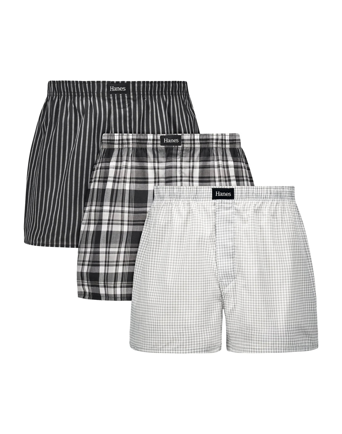 Hanes Originals Ultimate Men's Cotton Stretch Woven Boxer Underwear, Plaids/Prints, 3-Pack Main image