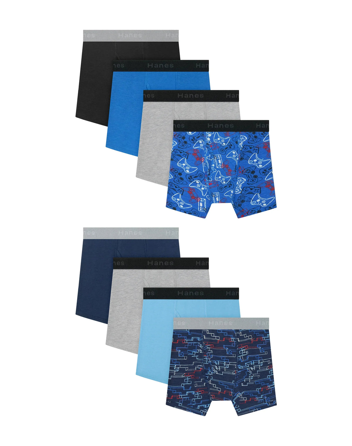 Hanes Boys’ Underwear Boxer Briefs Cotton-Stretch, 8-Pack, Printed Main image