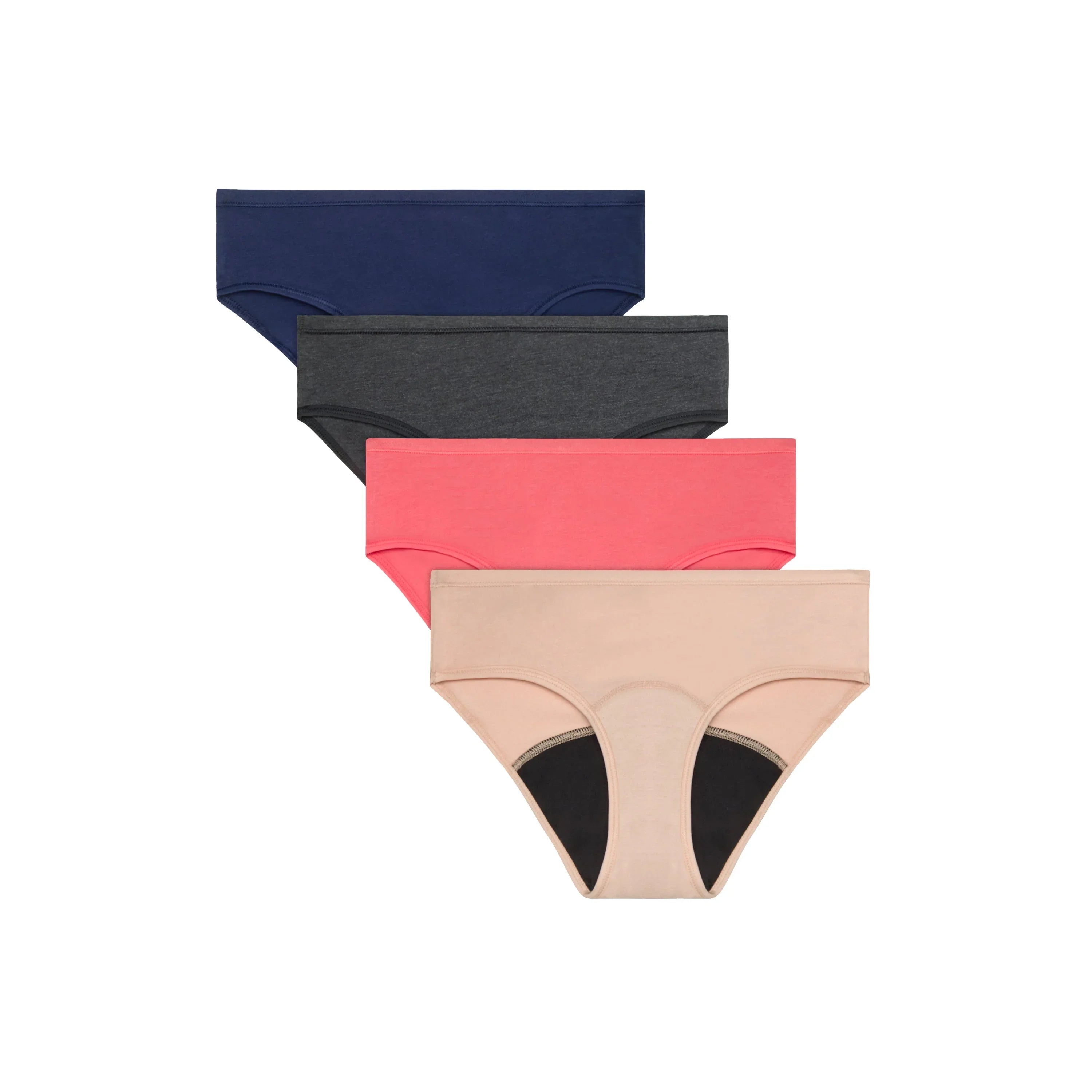 Hanes Comfort, Period. Girls' Hipster Period Underwear, Moderate Protection, Assorted Solids, 4-Pack Secondary image
