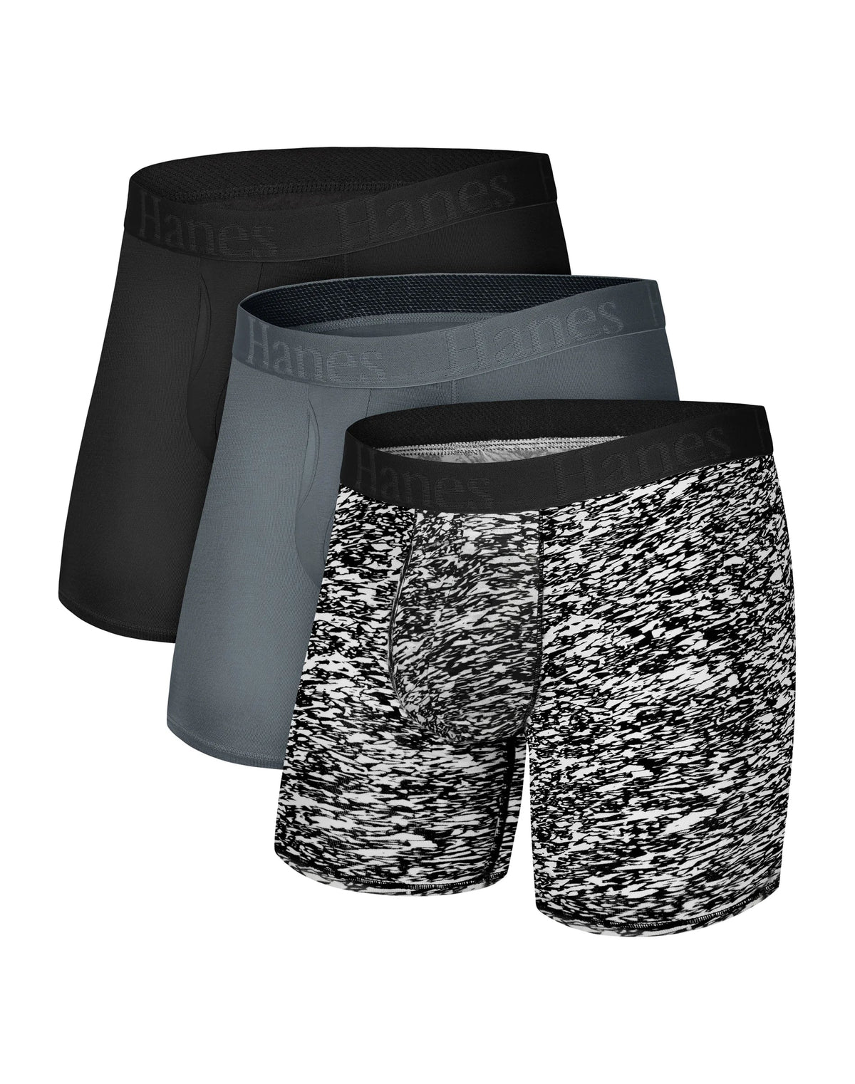 Hanes Originals Men's SuperSoft Boxer Brief Underwear, Viscose from Bamboo, Black/Grey/Print, 3-Pack Main image