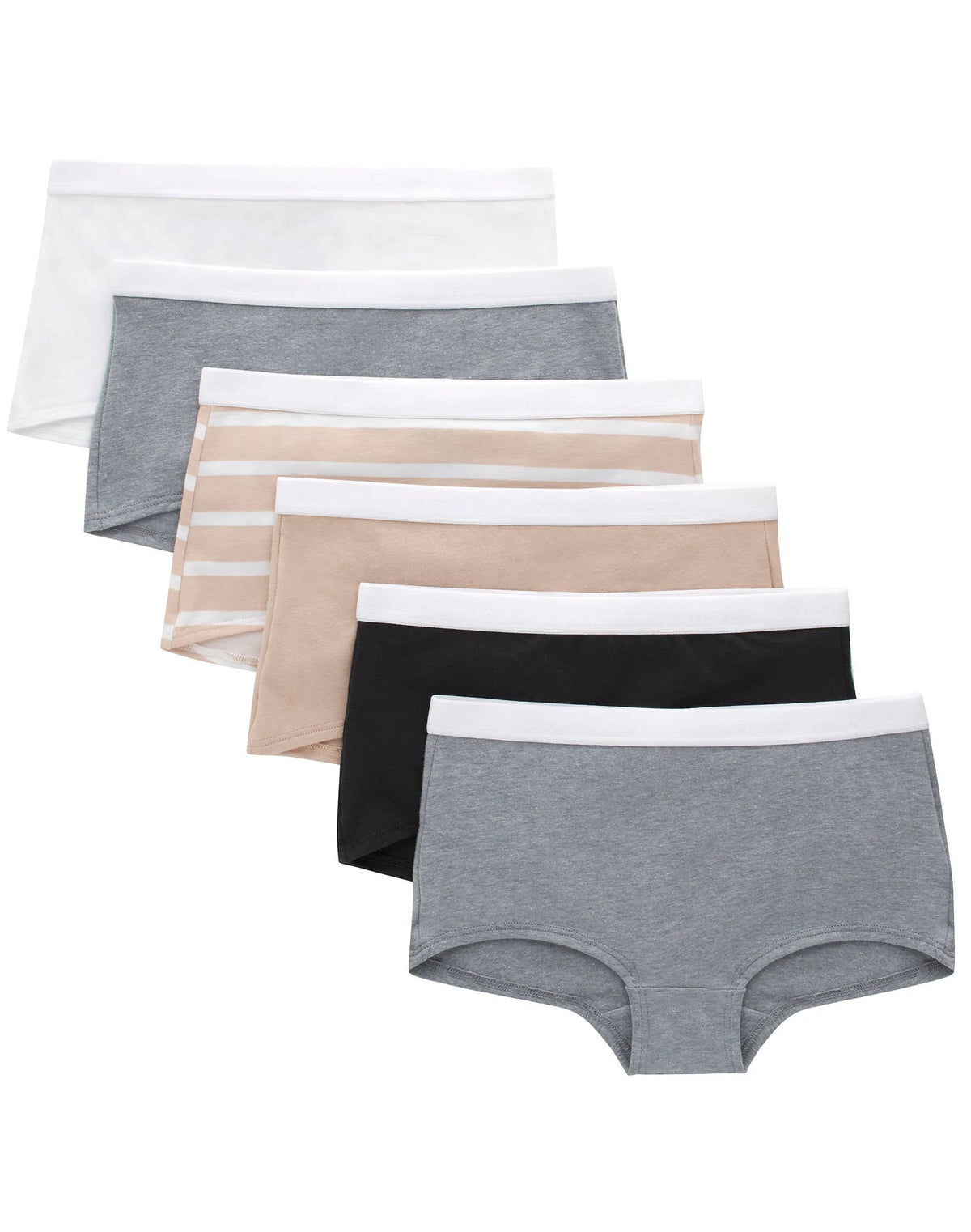 Hanes Originals Girls' Underwear Boyshorts Pack, Black & Assorted, 6-Pack <br> Main image