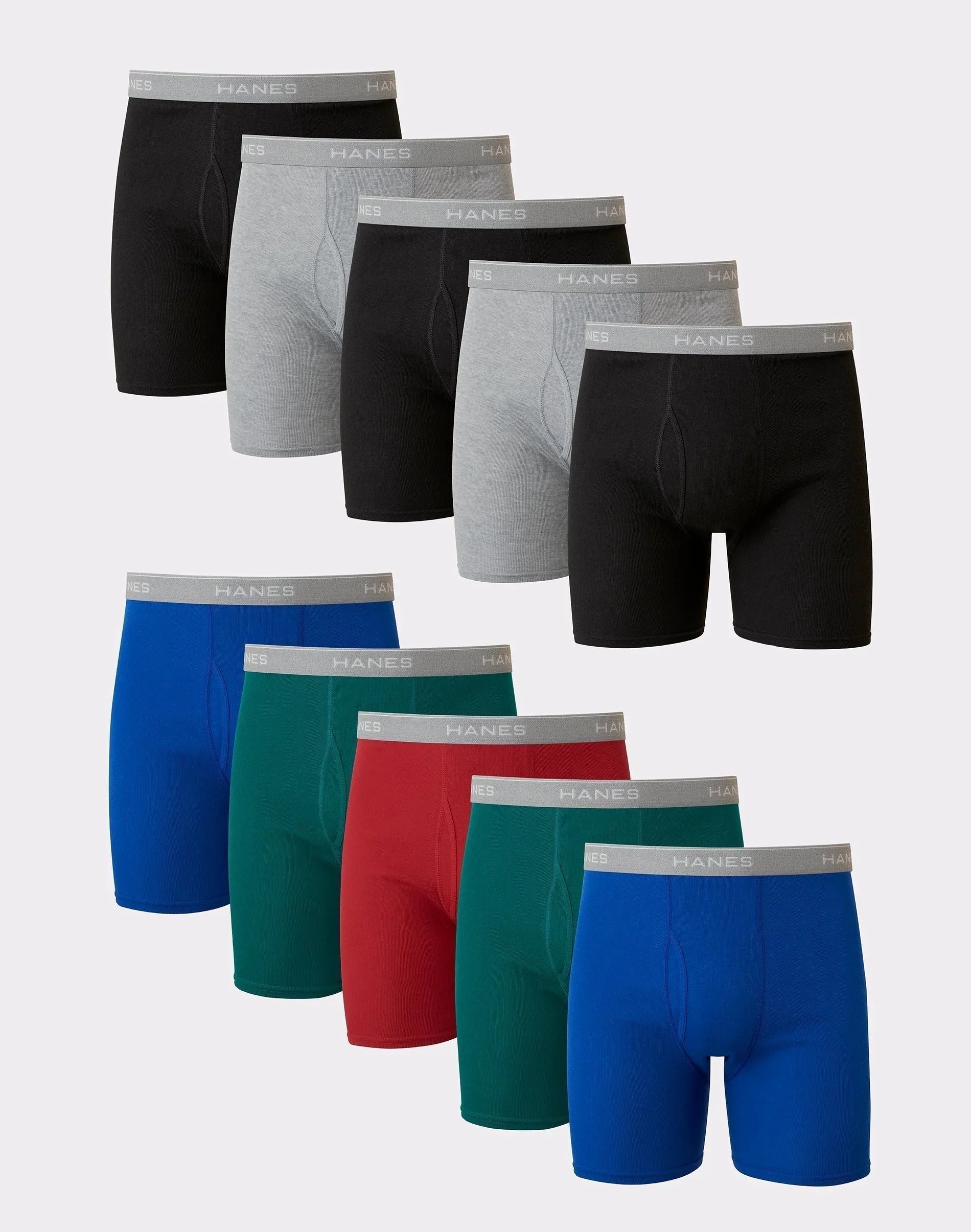 Hanes Men's Cotton Boxer Brief Underwear Super Value Pack, Assorted Solids, 10-Pack Secondary image