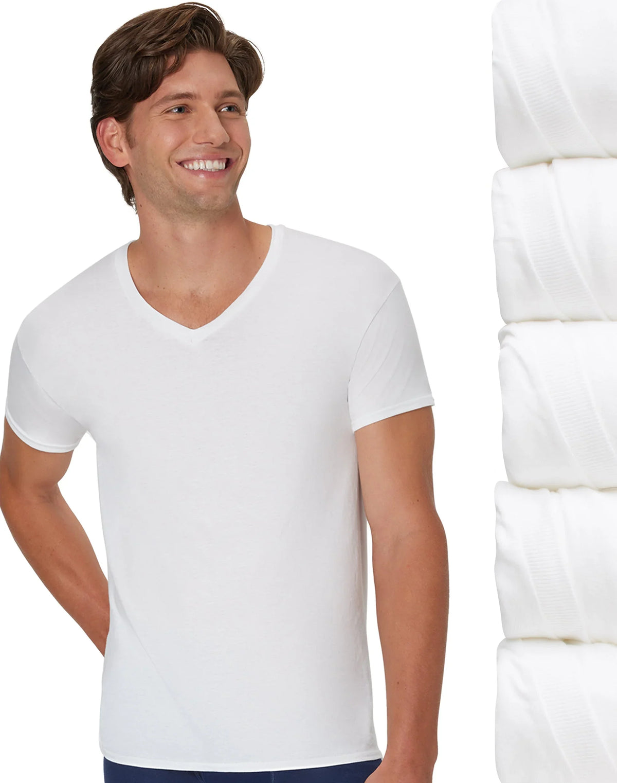 Hanes Ultimate Men's Undershirts Pack - ComfortSoft V-Neck Cotton T-Shirts - Moisture-Wicking Main image