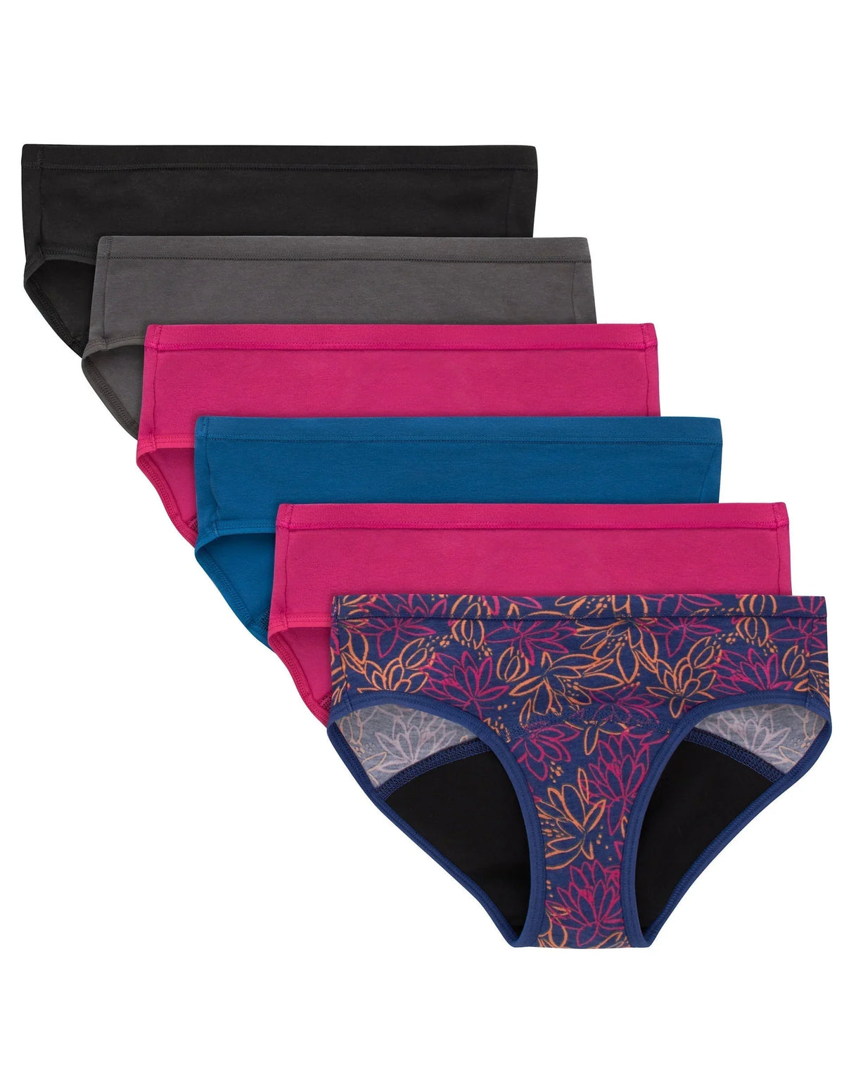 Hanes Girls' Period Underwear Hipsters, 6-Pack, Comfort, Period., Moderate Protection Main image