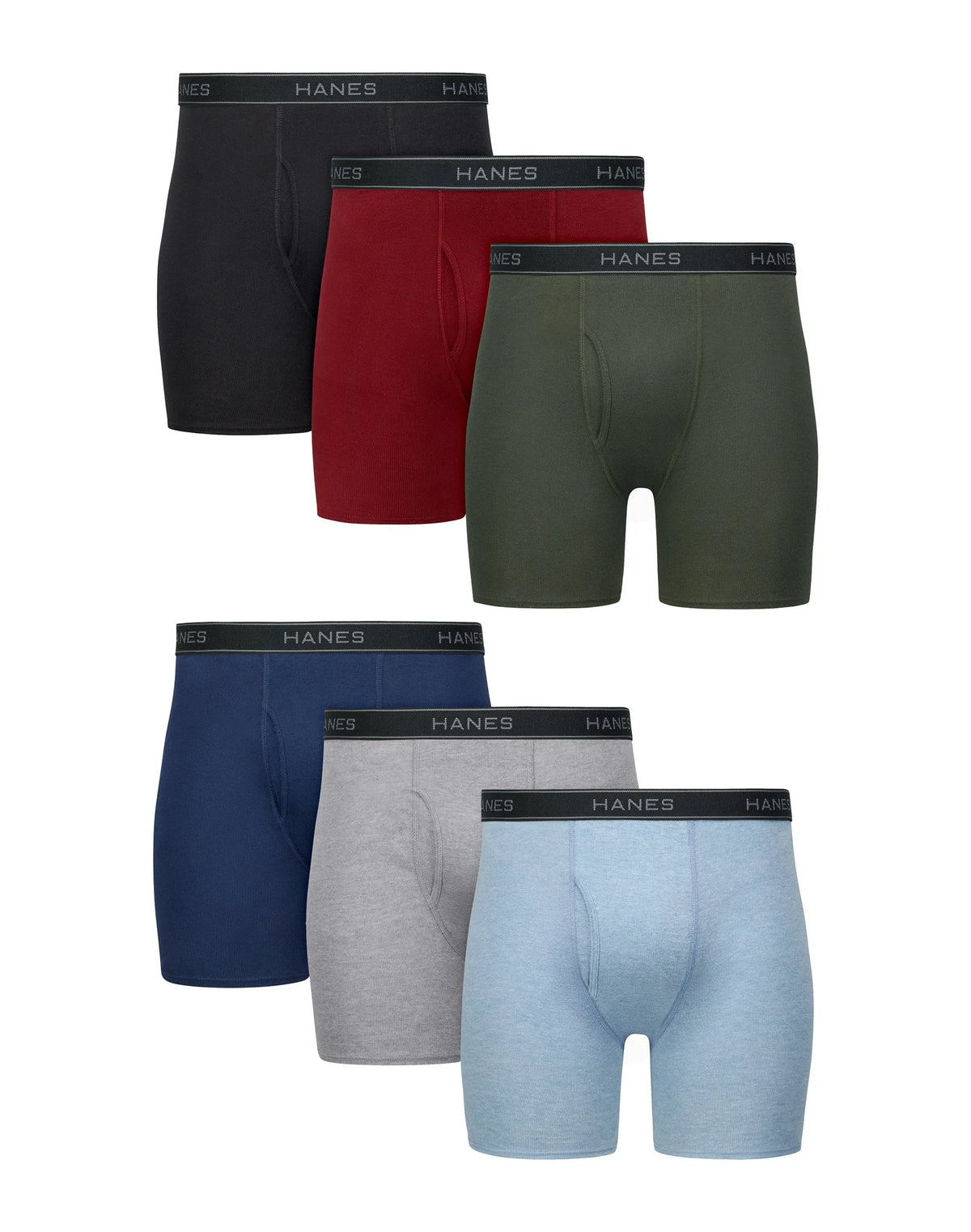 Hanes Men's Boxer Brief Underwear, Moisture-Wicking Cotton, Assorted Solids, Value 6-Pack Main image
