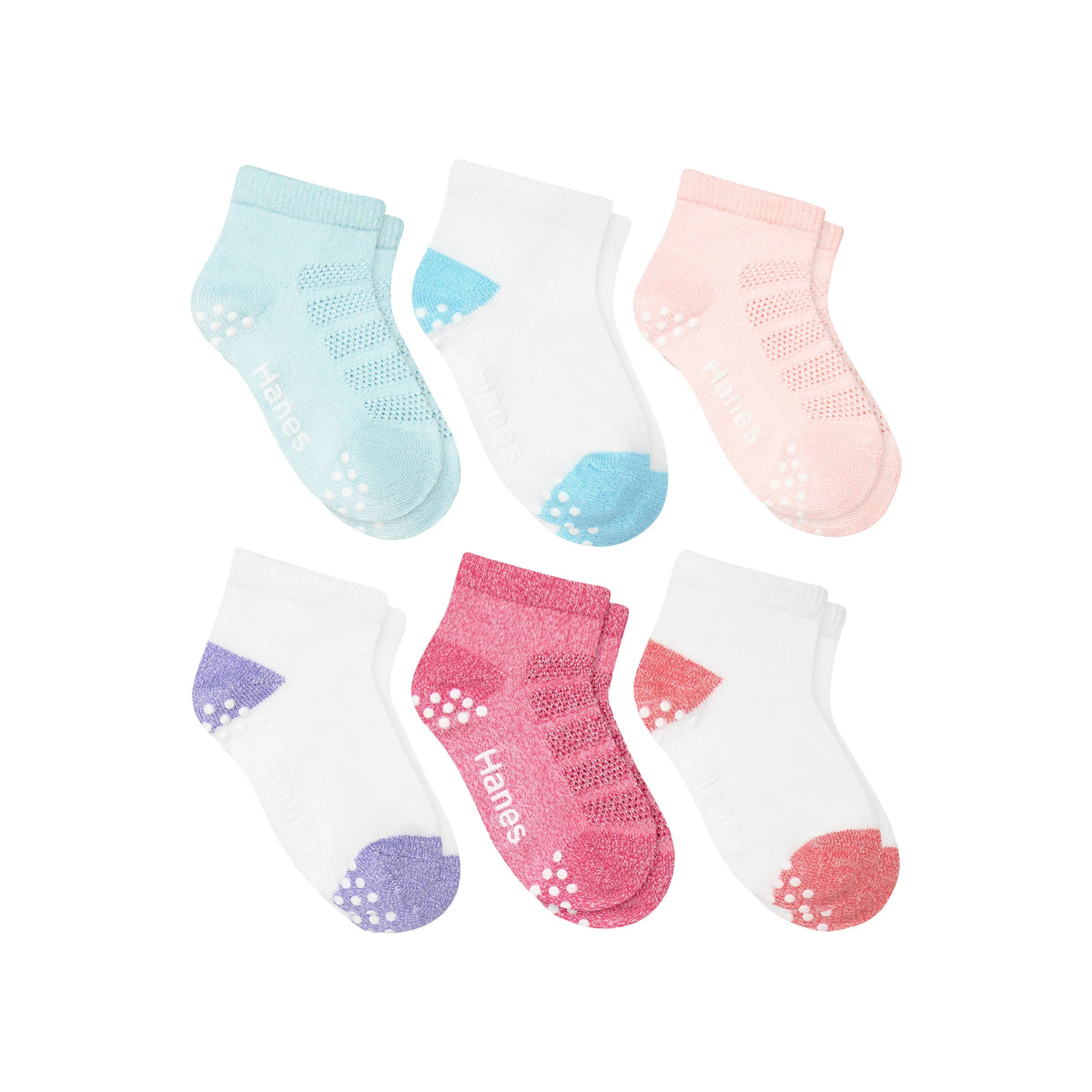 Hanes Premium Pure Comfort Infant/Toddler Girls' Ankle Socks Pack, 6-Pack, Gripper Foot, ComfortSoft Yarn Main image