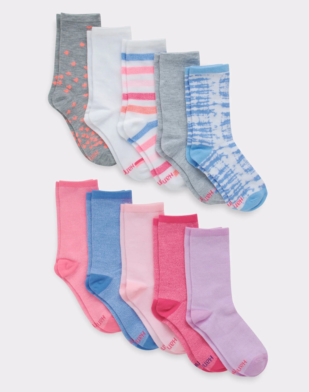 Hanes Ultimate Girls' Crew Socks, Fashion Assortment, 10-Pairs Main image