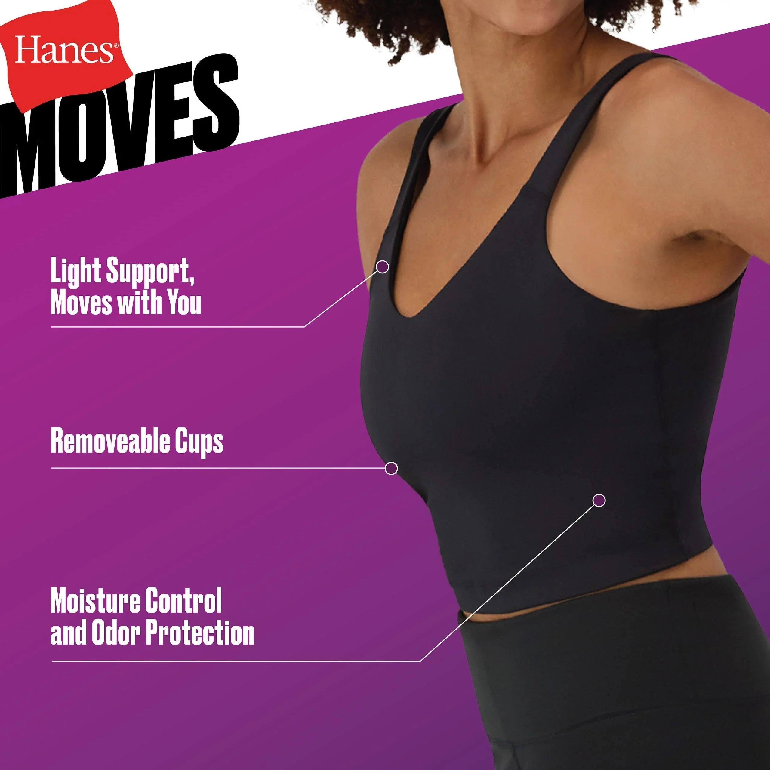 Hanes Moves Women's V-Neck Crop Bralette, Light Support Secondary image