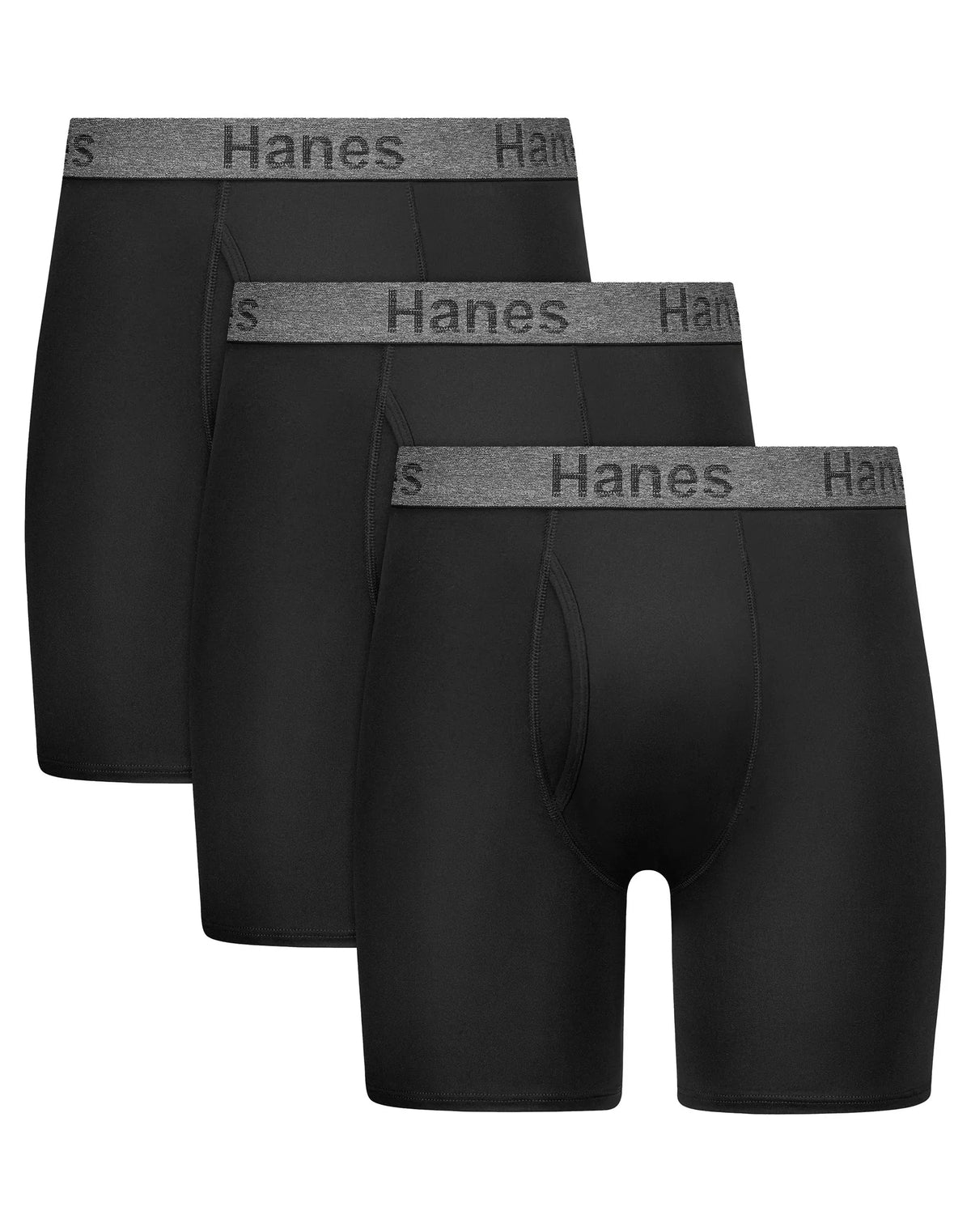 Hanes Stay Dry Pouch Men's Performance Stretch Boxer Brief Underwear, Black, 3-Pack Main image