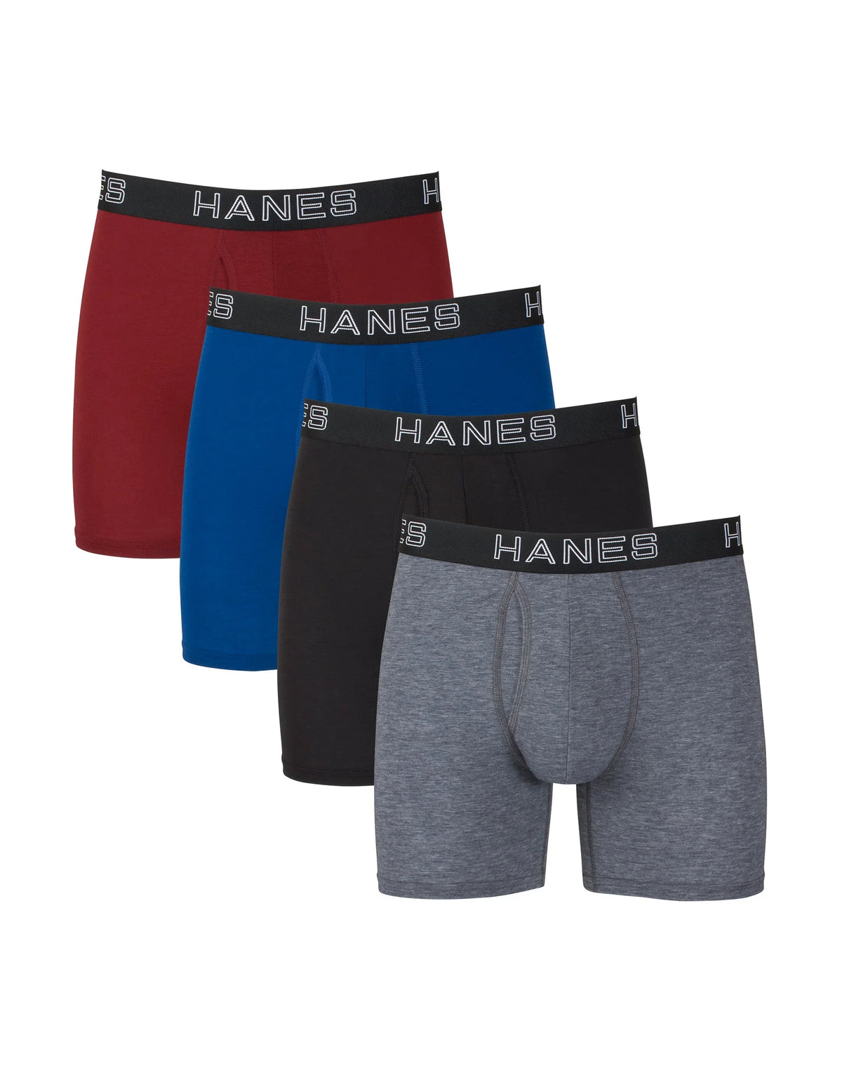 Hanes Ultimate Comfort Flex Fit Total Support Pouch Men's Boxer Brief Underwear, Red/Blue/Black/Grey, 4-Pack Main image