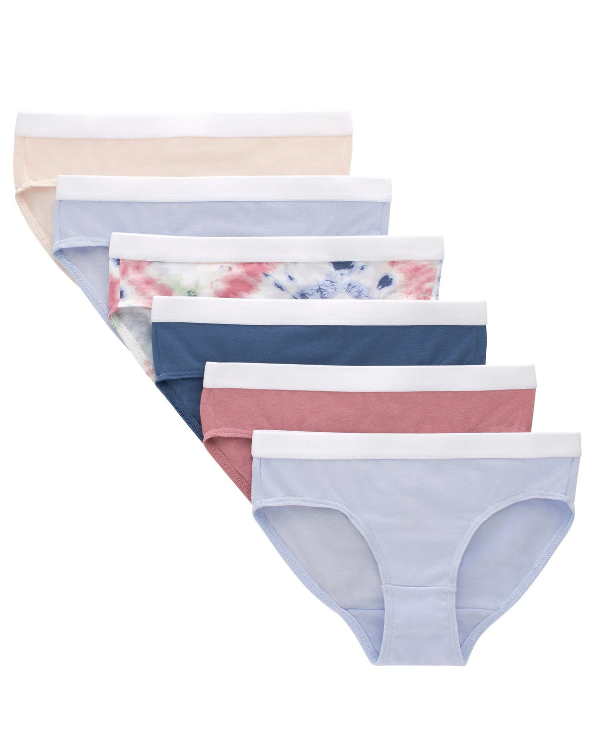 Hanes Originals Girls' Underwear Hipsters, Tie Dye Print & Assorted, 6-Pack Main image
