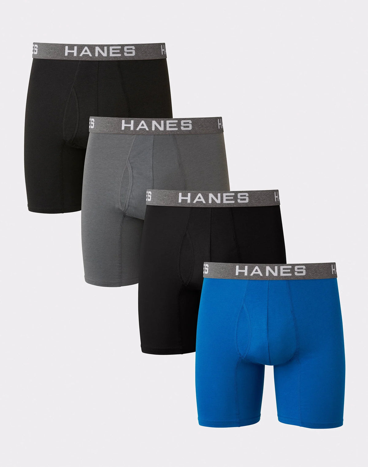 Hanes Ultimate Comfort Flex Fit Men's Boxer Brief Underwear, Black/Grey/Blue, 4-Pack Main image