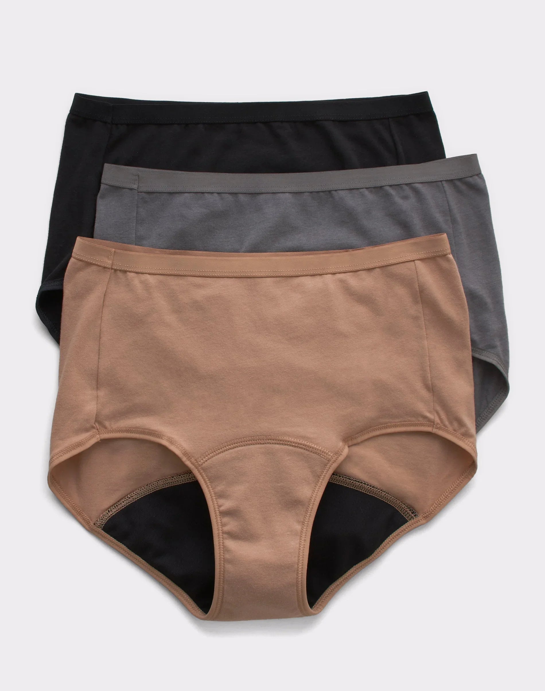 Hanes Comfort, Period. Women's Brief Period Underwear, Moderate Leaks, Neutrals, 3-Pack Secondary image