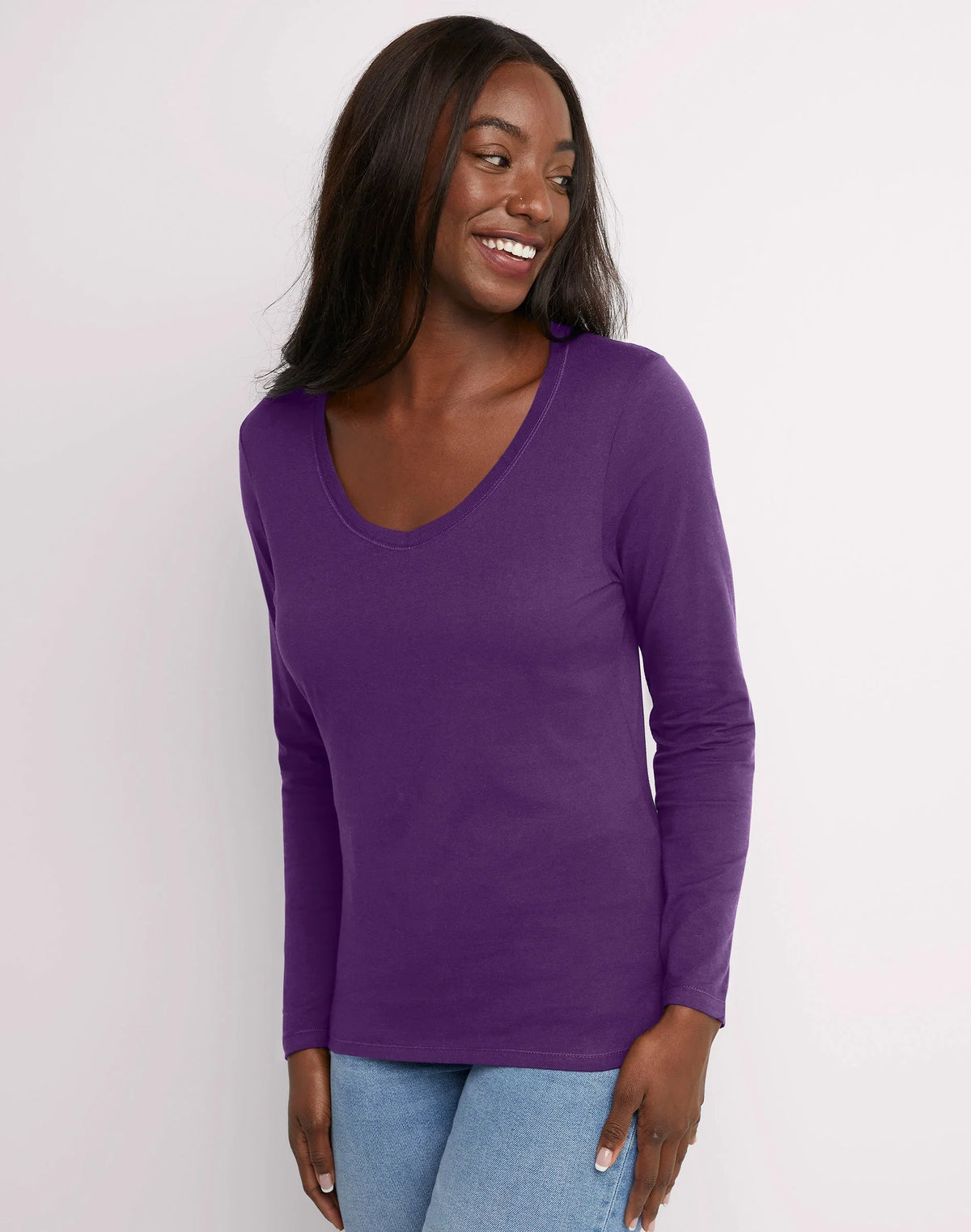 Hanes Women's Long Sleeve Cotton V-Neck T-Shirt Main image
