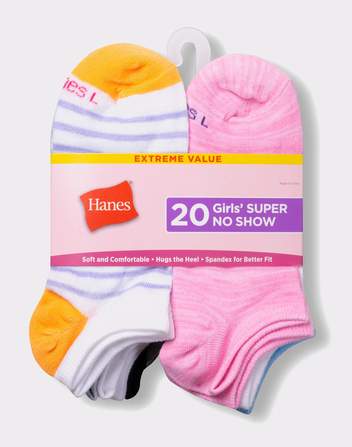 Hanes Girls' Super No Show Socks, Super Value Pack, 20-Pairs Main image