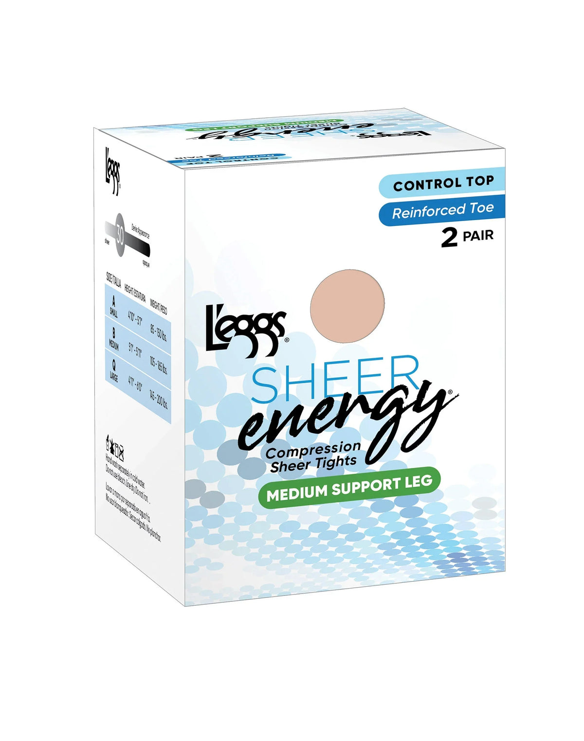 L'eggs Sheer Energy Medium Support Compression Tights, Reinforced Toe, 2-Pairs Main image