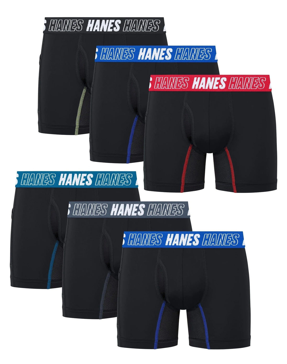 Hanes Moves Boys' Anti-Chafe Boxer Brief Underwear, Black, 6-Pack Main image