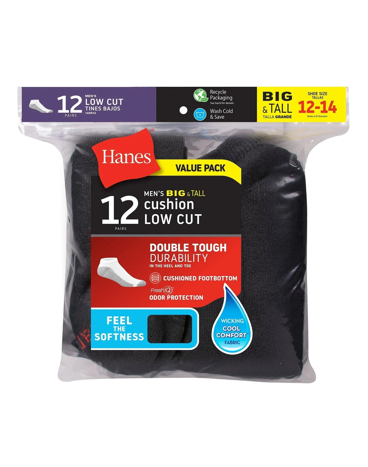 Hanes Double Tough Men's Low-Cut Socks, 12 Pairs (Big & Tall) Main image