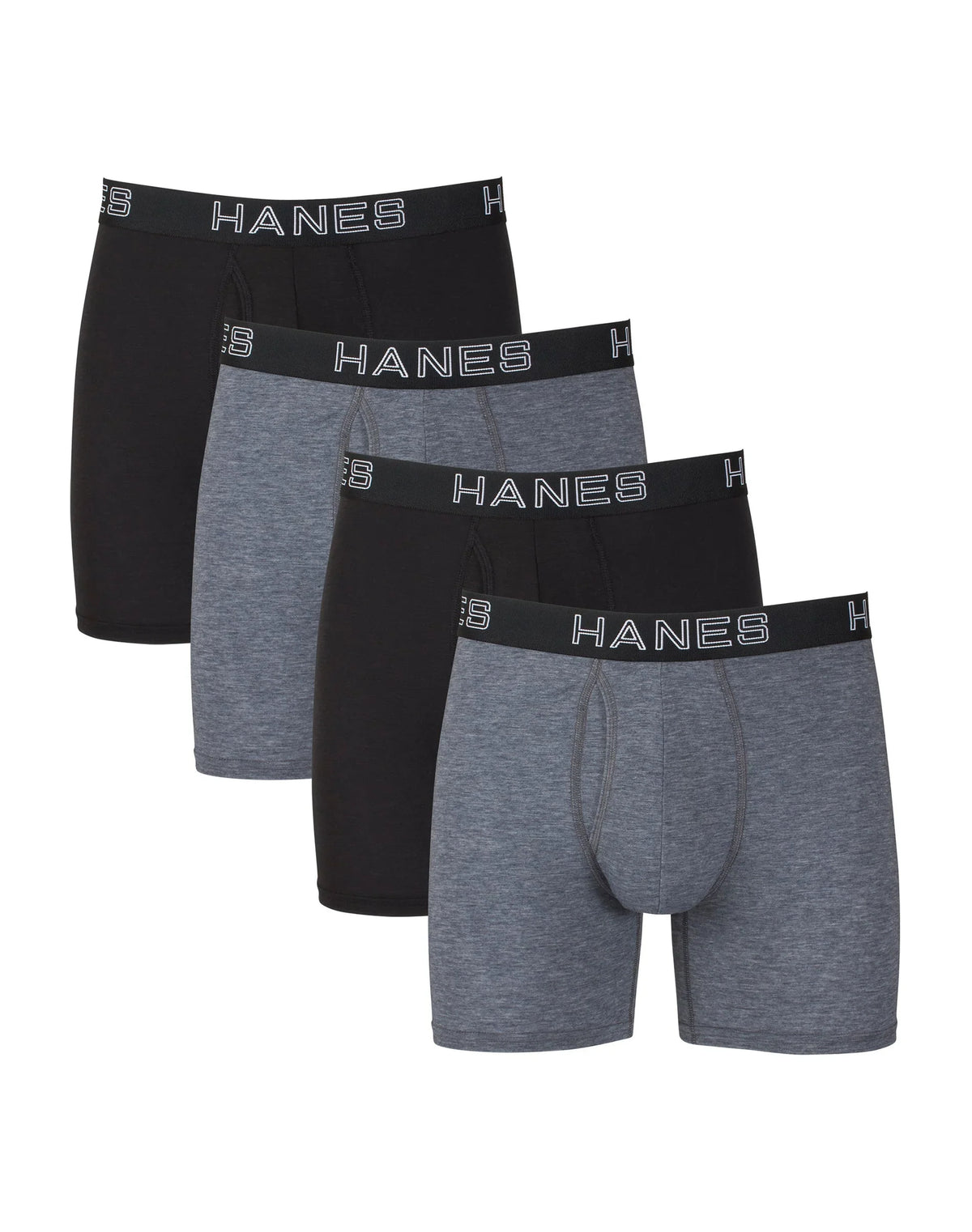 Hanes Ultimate Comfort Flex Fit Total Support Pouch Men's Boxer Brief Underwear, Black/Grey, 4-Pack Main image