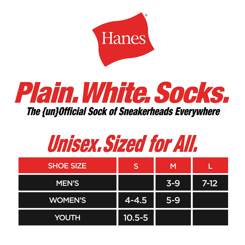 Hanes Unisex Plain White Socks Pack, 6 Pairs, Ankle Socks
