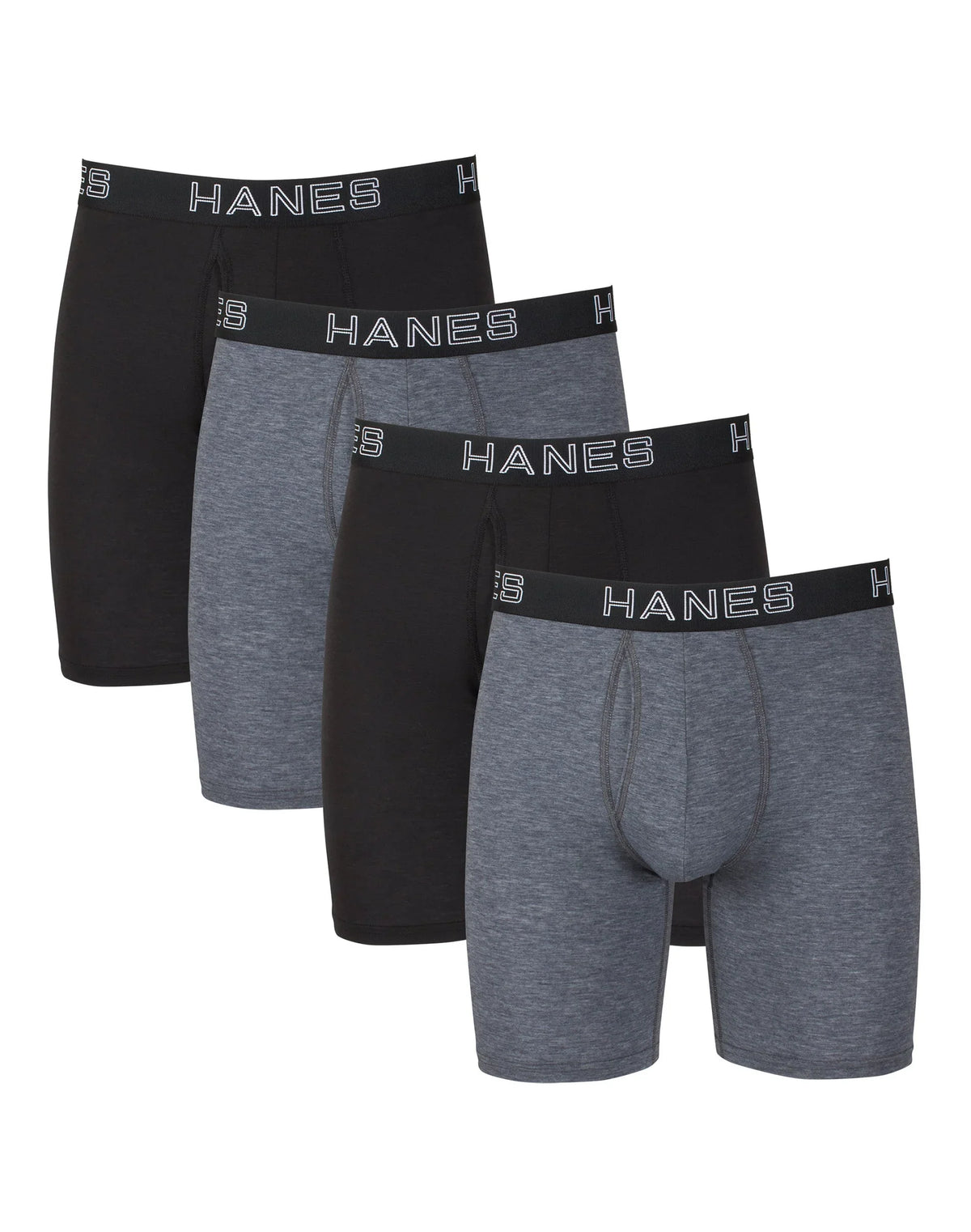 Hanes Ultimate Comfort Flex Fit Total Support Pouch Men's Long Leg Boxer Brief Underwear, Black/Grey, 4-Pack Main image
