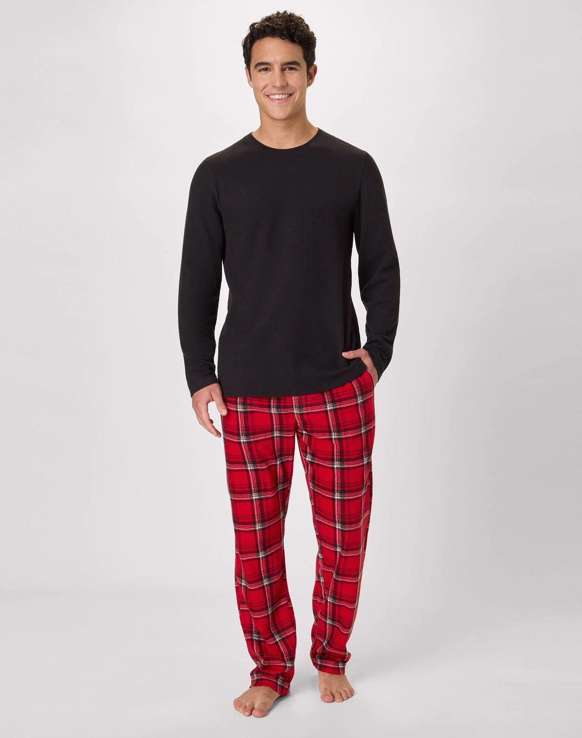 Hanes Men's Micro Fleece Pajama Set, Plaid Print