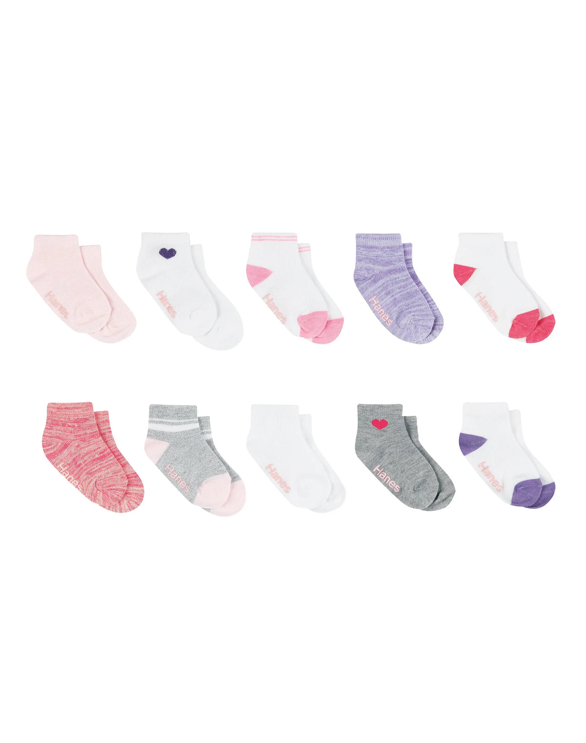 Hanes Infant/Toddler Girls' Ankle Socks, Gripper Bottoms, 10-Pairs Main image