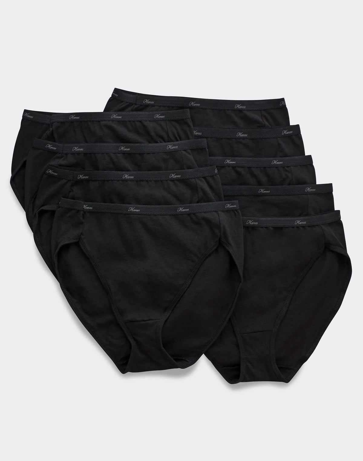 Hanes Women's Breathable Cotton Hi-Cut Underwear, Black, 10-Pack Main image