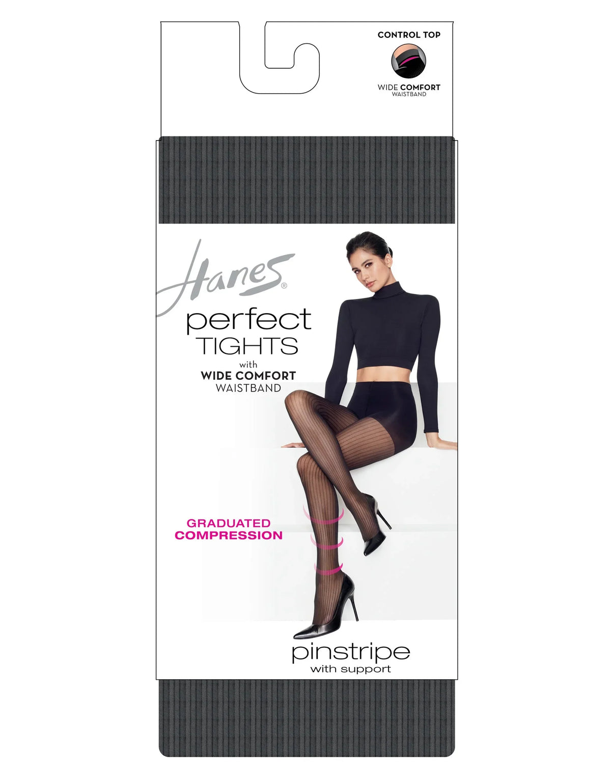 Hanes Perfect Tights with Wide Comfort Waistband, Graduated Compression, Pinstripe Main image