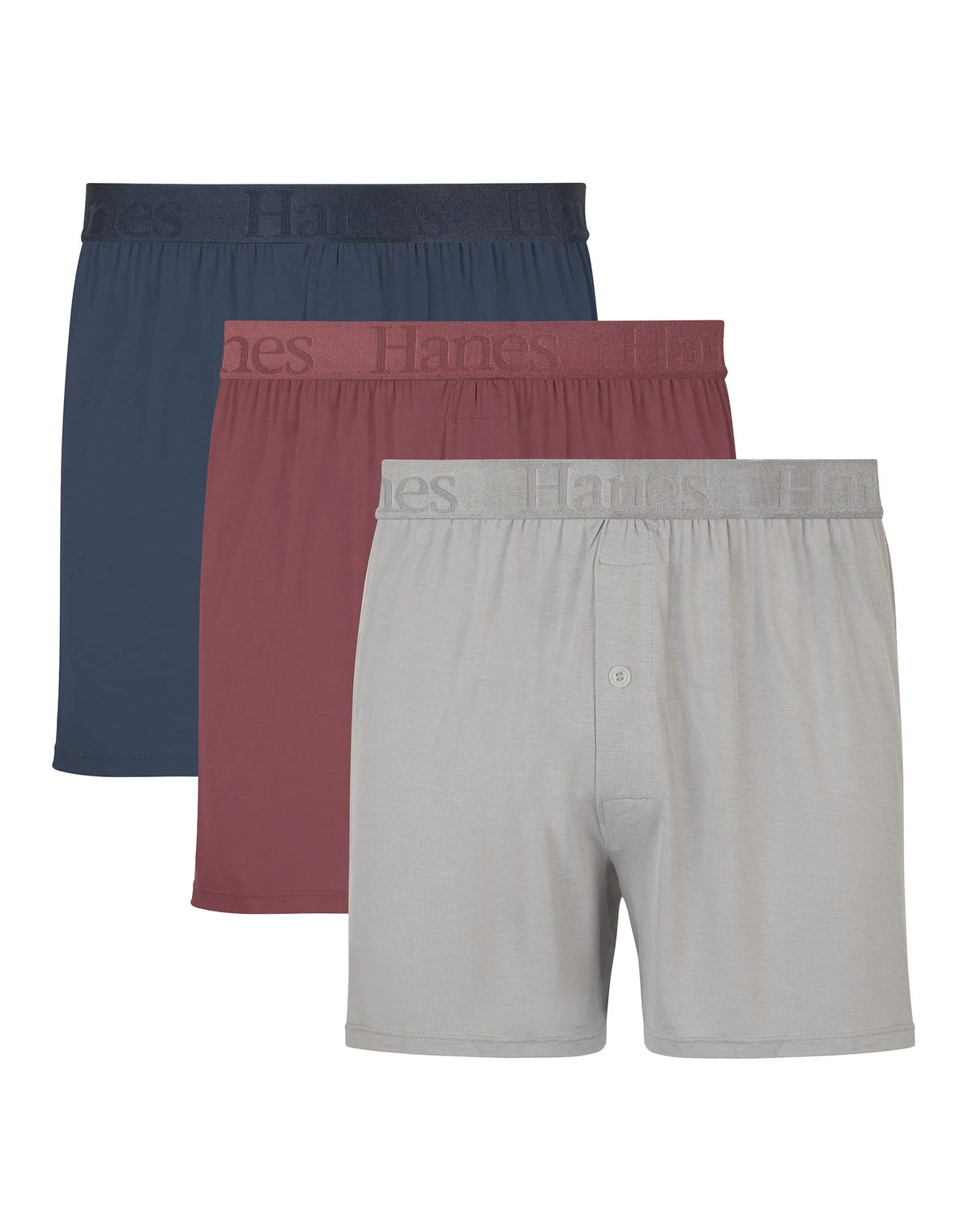Hanes Originals Ultimate Men's SuperSoft Knit Boxer Underwear, Blue/Grey/Red, 3-Pack Main image