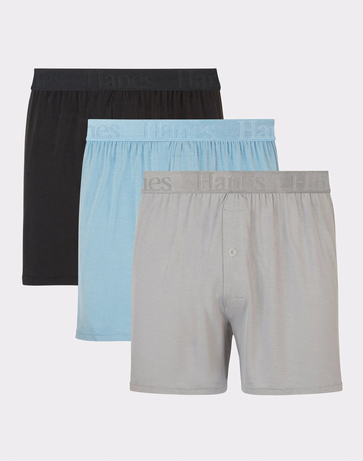 Hanes Originals Ultimate Men's SuperSoft Knit Boxer Underwear, Aqua/Grey/Black, 3-Pack Main image