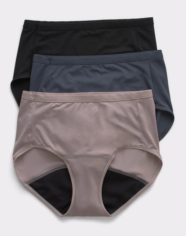 Hanes Comfort, Period. Women's Brief Period Underwear, Light Leaks, Neutrals, 3-Pack