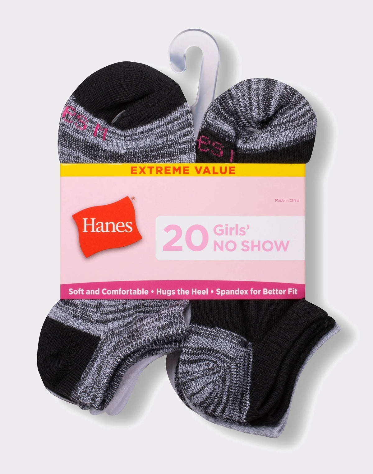 Hanes Girls' No Show Socks, Super Value Pack, 20-Pairs Main image