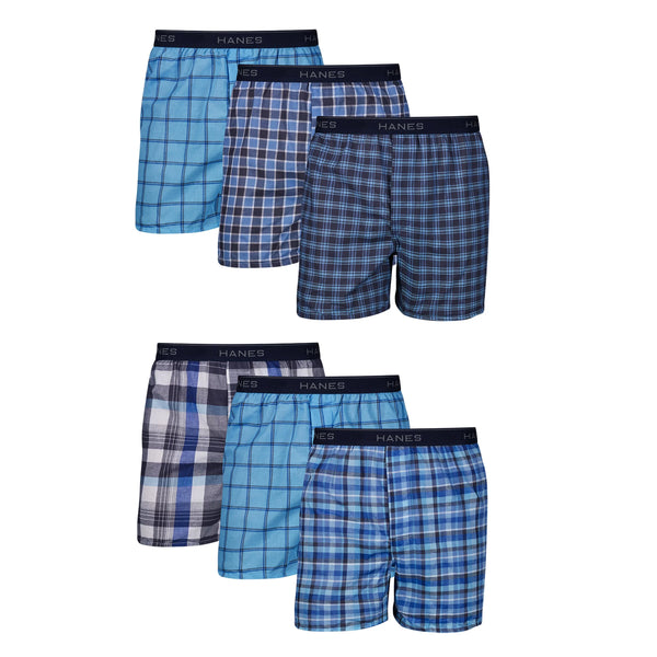 Hanes Men's Boxer Underwear, Moisture-Wicking, Plaids, 6-Pack