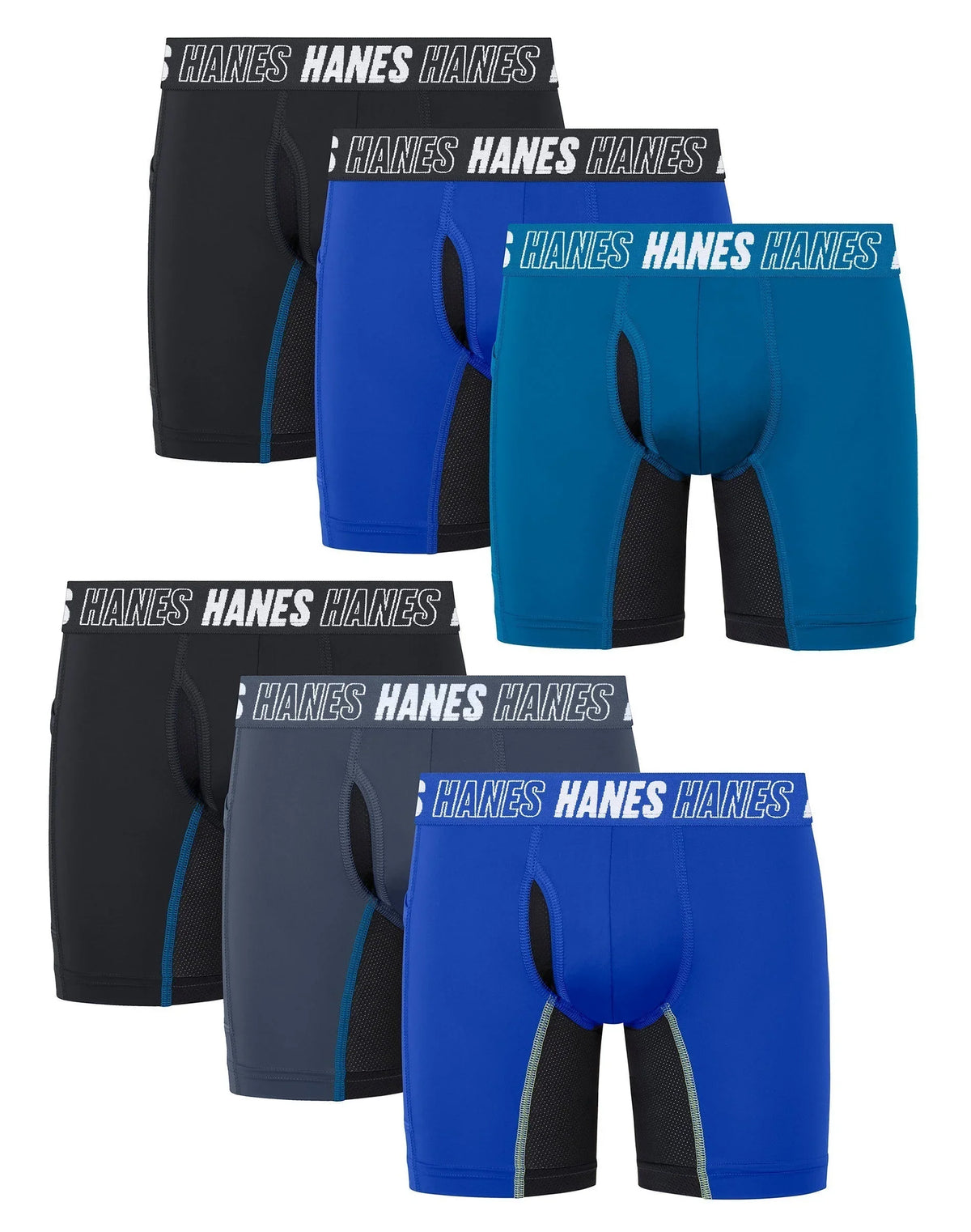 Hanes Moves Boys' Anti-Chafe Long Leg Boxer Brief Underwear, Assorted, 6-Pack Main image