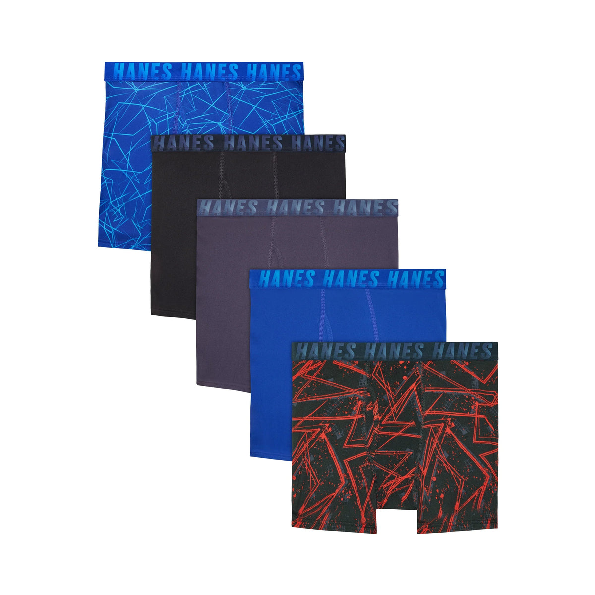 Hanes Moves Boys’ Performance Stretch Boxer Brief Underwear, Assorted Solids/Prints, 5-Pack
