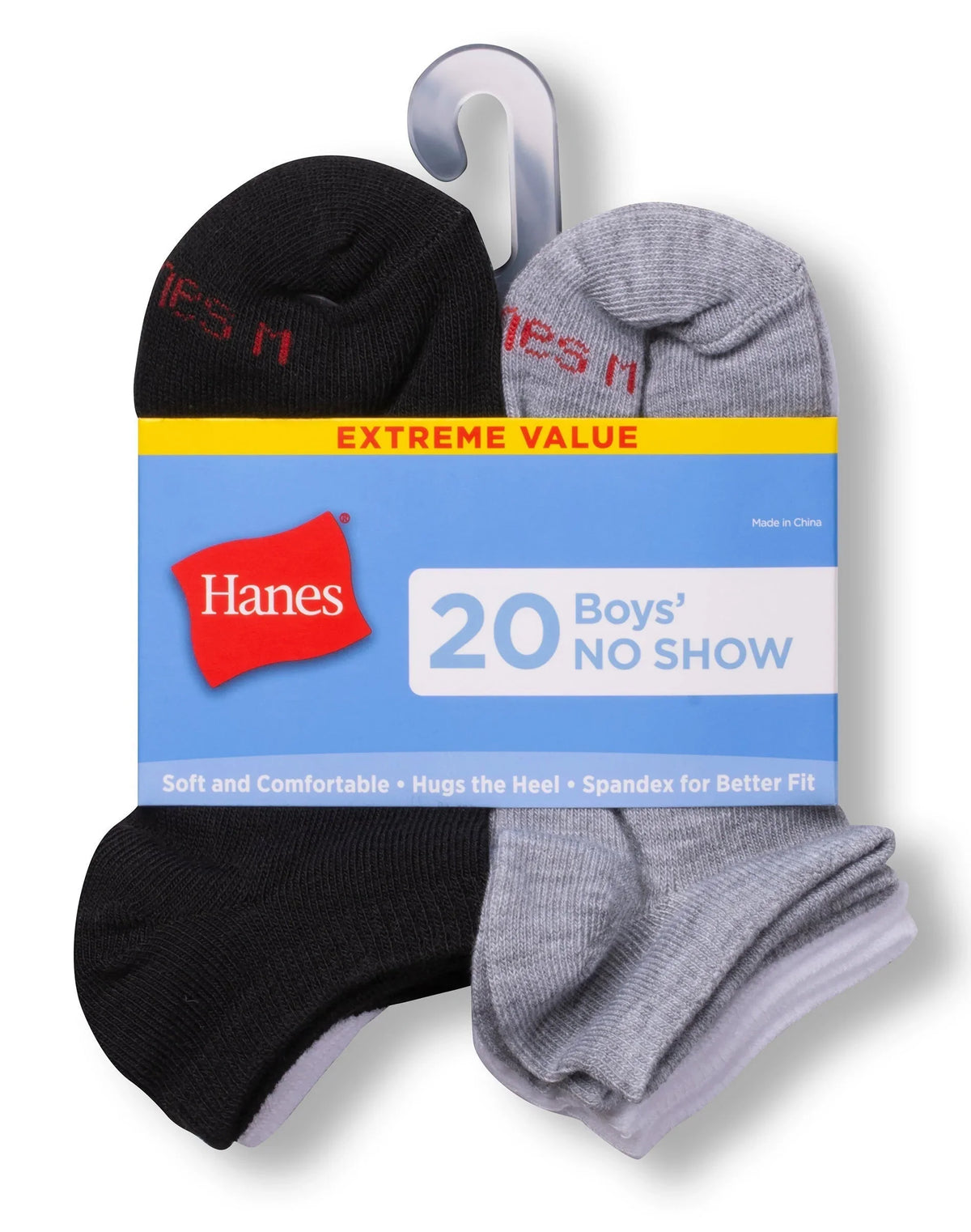 Hanes Boys' No Show Socks, Super Value Pack, 20-Pairs Main image