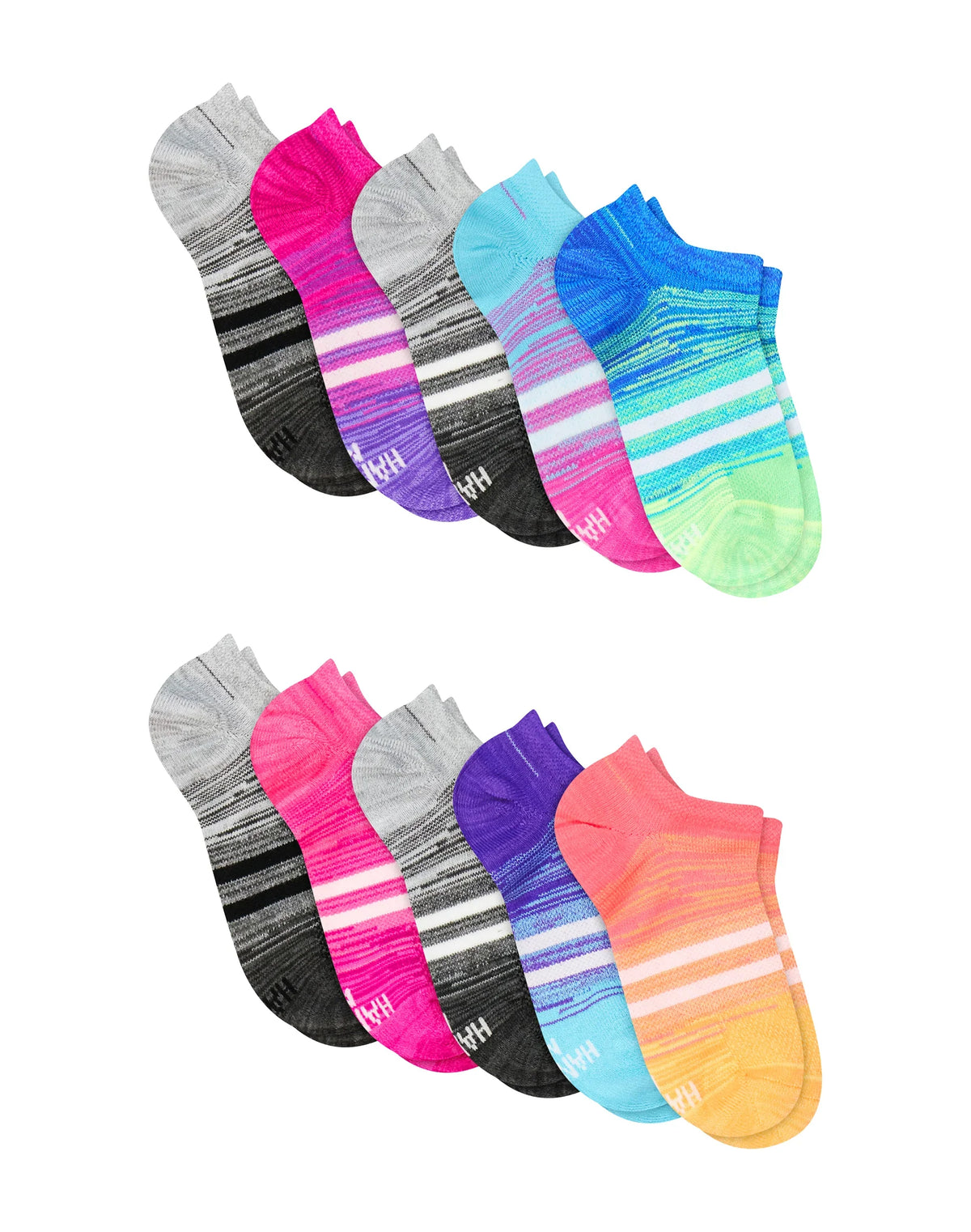 Hanes Moves Girls' No-Show Socks Pack, 10-Pack, Super Moisture-Wicking, Breathable Mesh Ventilation Main image