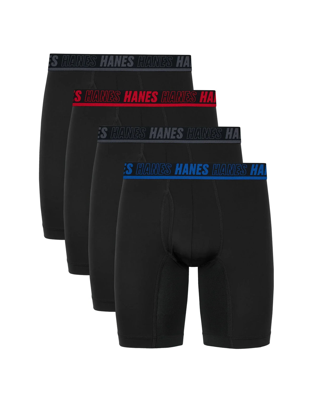 Hanes Moves Ultimate Men’s Anti-Chafe Long Leg Boxer Brief Underwear, X-Temp, 4-Pack, Black, 8" Main image
