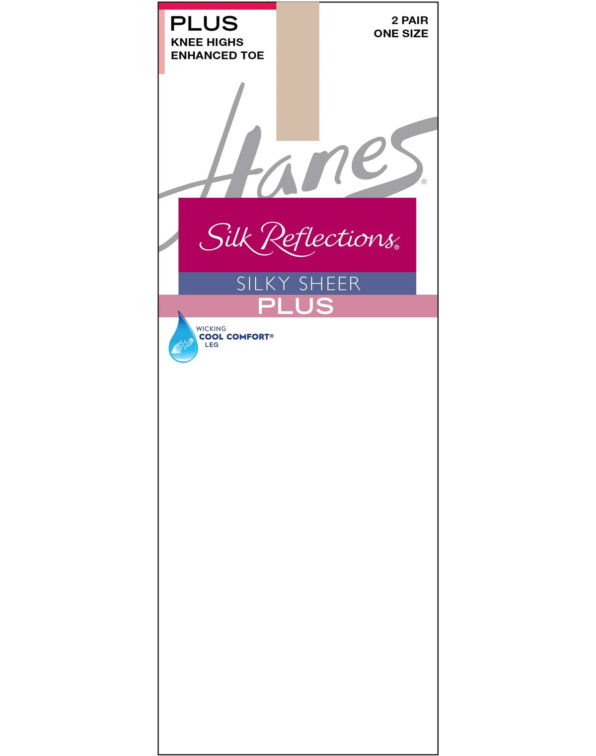 Hanes Silk Reflections Knee Highs, Enhanced Toe, 2-Pack (Plus Size) Main image